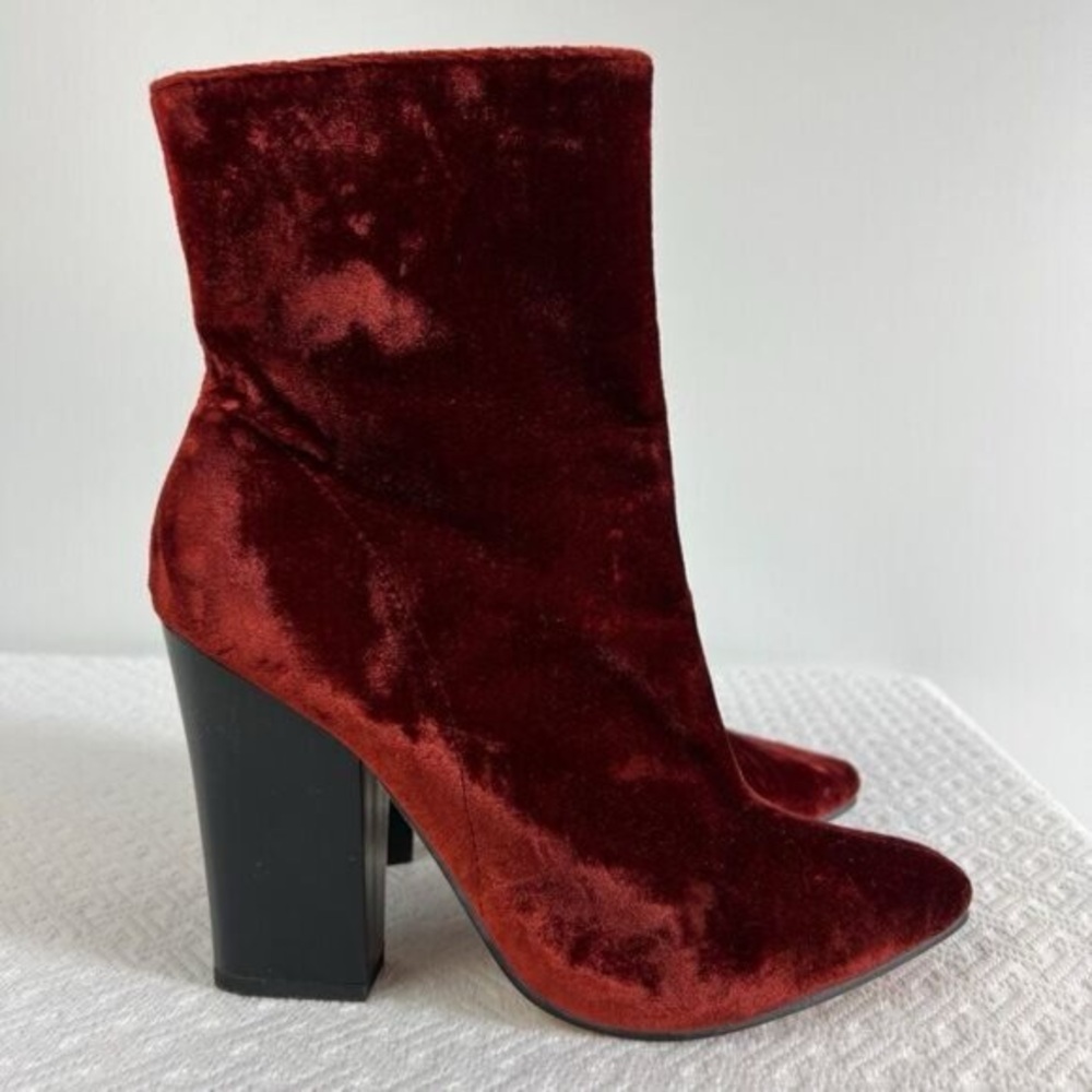 Zara Basic Womens EU 39 US 9 Red Orange Velvet Pump Heeled Booties Boots Cowboy - Picture 2 of 13